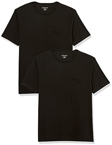 Amazon Essentials Men's Short-Sleeve Crewneck Pocket T-Shirts, Pack of 2, Black, XL