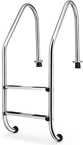 Yajun Scaletta per Piscina 2/3 Gradini Corrimano in Acciaio Inox per Piscina Interrata Scala per Piscina Antiruggine Addensate con Gradino Antiscivolo,Silver,130cm
