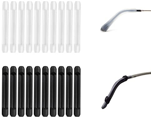 SHULLIN 10 Paar Silikon Antirutsch Brillenbügel Überzüge Anti Rutsch Brillen Ohrbügel Bügel Spitzen Brillen Pads Brillen Ohrpolster für Sonnenbrille Lesebrillen Brillenbeine(schwarz ,transparent)