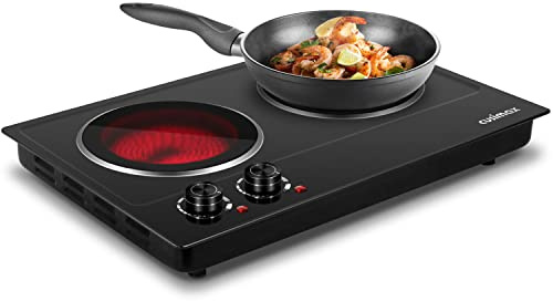 CUSIMAX Double Burner, 1800W Ceramic Electric Hot Plate for Cooking, Black