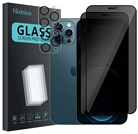 Nixinioo [4 Stück] Sichtschutz Schutzfolie für iPhone 12 Pro Max, [2* Anti-Spy Schutzglas + 2* Kameraschutz] Sichtschutzfolie, [Anti-Spion] [9H Härte] [Bläschenfrei] [Kratzfest]