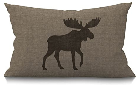 BGBDEIA Rustic Cushion Cover Rustic Moose Silhouette Burlap Cabin Cotton Linen Decorative Rectangular Throw Pillow Cover Pillowcase for Sofa and Bed Couch 12X20 30 x 50 cm