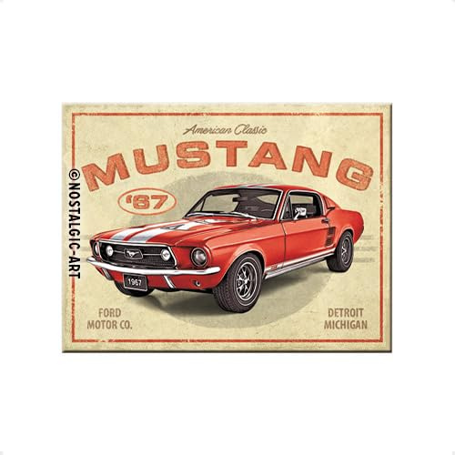 Nostalgic-Art Retro Kühlschrank-Magnet, 6 x 8 cm, Ford Mustang – GT 1967 Red – Geschenk-Idee für Ford-Zubehör Fans, Original Lizenzprodukt (OLP), aus Metall, Werkstatt-Deko im Vintage Design