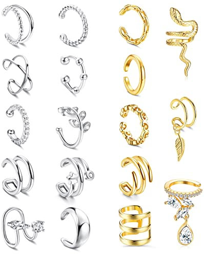 MILACOLATO 18 Pcs Ear Cuff Ohrringe Piercing Für Frauen Clip On Wrap Manschette Ohrringe Clip Auf Knorpel Helix Wrap Ohr Ohrklemme Ohrring Set Für Damen Silber+Gold