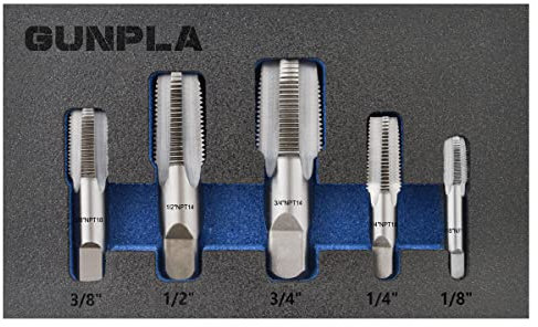 Gunpla NPT Rohrgewindebohrer Set 5-teilig, 1/8 Zoll, 1/4 Zoll, 3/8 Zoll, 3/4 Zoll, Gewindeformende Gewindebohrer Bohrer Bits zum Reinigen oder Nachgewinde beschädigter oder Marmeladenrohrgewinde