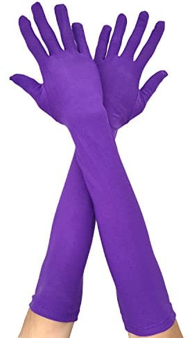 CHEERYMAGIC Long Elbow Satin Gloves Evening Opera Gloves 1920s Style Dance Gloves Fancy Dress Gloves for Wedding Prom Opera A4-XNST (Purple-45)