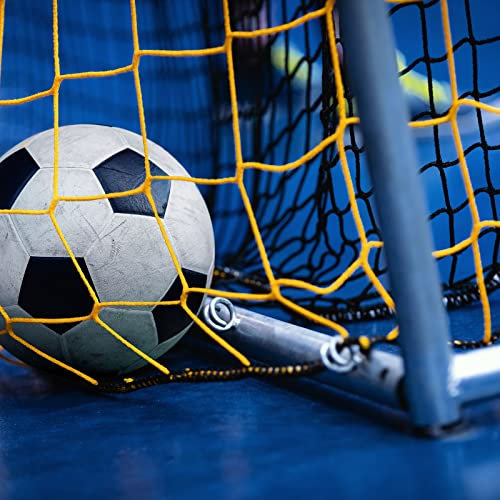 Wip Sport - Coppia di Reti da Calcetto, 3x2 mt, Professionale a Maglia Quadrata Annodata in Polietilene HD, Spessore 4.5 mm, Gialla