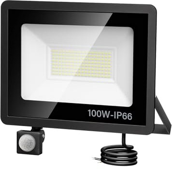 Foco LED con Sensor de Movimiento 100W,Foco LED Exterior 10000LM Blanco Frío Proyector LED Exterior 6500K IP66 Impermeable Focos LED Exterior para Jardín, Garaje, Plaza, Patio