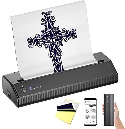 LIUMATE Wireless Tattoo Printer Stencil Drucker Bluetooth Thermodrucker, Mobiler Drucker Klein Tragbarer Tattoo Transfer Maschine Thermal Kopierer Stencil Maker A4, Kompatibel mit Android iOS PC