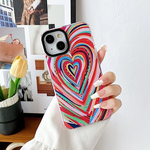 ZTOFERA Compatible with iPhone 14 Plus (6.7) Case, Girls Cute Silicone Protective Phone Case Clear Bumper Graffiti Love Heart Pattern Design Shockproof Cover for iPhone 14+, Heart Graffiti