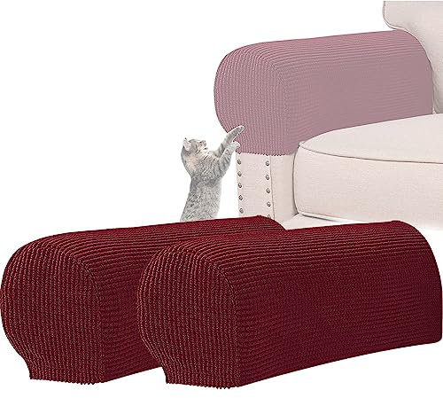 NNSMUN Set di 2/4/6 Copri Braccioli Elasticizzati per Poltrone, Universale Copri Bracciolo Divano, Antiscivolo Protezione Copridivano per mobili per sedie, Divano (Vino Rosso,2 PZ)