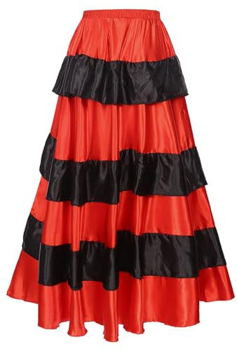 Mufeng Damen Flamenco Rock Lang Spanischer Tanzrock Gefaltet Latein Rock Modern Party Bühnenauftritt Tanzkleidung A Typ A 360 Grad Einheitsgröße