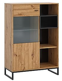 BETTSO -Vitrine, Kommode mit Glas, skandinavischer Stil für Wohnzimmer für Schlafzimmer oder Kinderzimmer-Olivier 1D (Eiche Artisan+Schwarz)