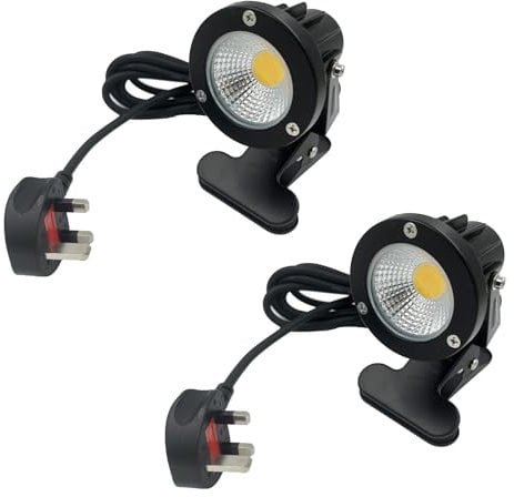 Monsing LED Spot Lights Outdoor Waterproof Clamp Lights Landscape Lights Spotlight with Clip for Accent Lighting Plants Yard Garden Decorative Lamp Shop Billboard(Warm White 7W 2 Pack)