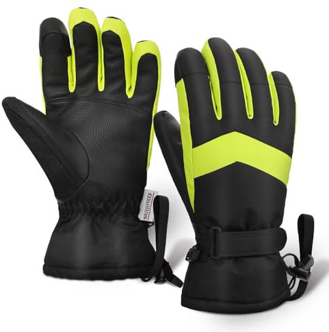 Homord Winterhandschuhe für Herren & Damen, Wasserdicht Skihandschuhe Winter Warm Schnee Handschuhe mit Touchscreen für Skifahren,Snowboarden,Schneeschlitten,Eislaufe (XL (größe 8.5-9), Schwarz/Grün)