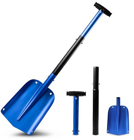 EcoNour Pala da neve multiuso da 81,3 cm, per vialetto d'auto, in alluminio leggero, per neve, sabbia e giardino, resistente, pieghevole, 3 pezzi, per auto, casa ed esterni (blu)