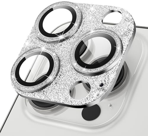 ICARER Bling Camera Lens Protector for iPhone 15 Pro/iPhone 15 Pro Max, Shiny Bling Camera Lens Cover Sticker Protector for Apple iPhone 15 Pro/iPhone 15 Pro Max (Shiny Silver)