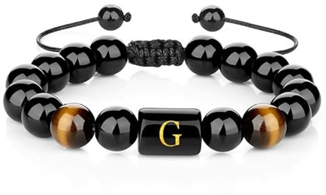 Ayoiowcm Armreif Alphabet G Gewebte Perlen Armband Schwarz Armband für Herren