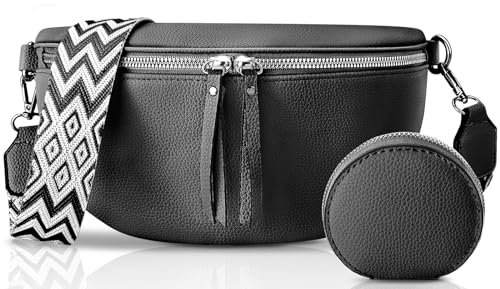 PASUDA Sac Banane Femme Cuir Élégant Sac Bandoulière Petit avec Sangle Réglable Femmes Bandoulieres avec Porte Monnaie Amovible Shopping Sport Voyages Travail Fête (Noir)