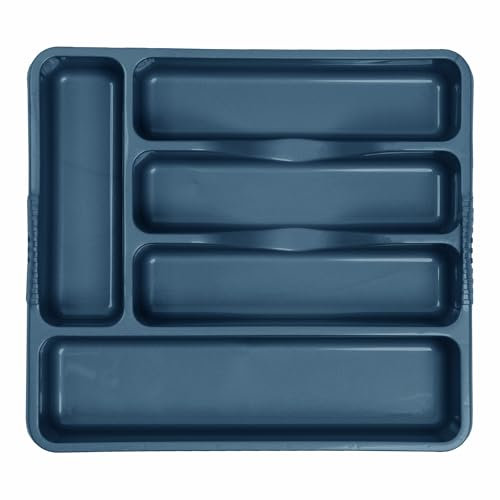 TENLITE 5 COMPARTMENT Small Cutlery Tray Kitchen Drawer Organiser Trays, Compact Plastic Tray for Knives, Forks and Spoons (33.00 x 29.50 x 5.00 cm) - Made In Uk - (Navy, Small Cutlery Tray)