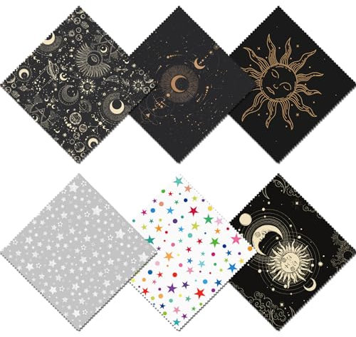 BHAHB 6 Stück Brillenputztücher,16 x 16cm wiederverwendbar brillenputztuch für Linsenbrillen und Bildschirme,Niedliches Design für Frauen (B4-Sonne Mond Stern)