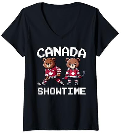 Damen Kanada Cute Bear Eishockey Trikot - Kanada Hockey Team T-Shirt mit V-Ausschnitt