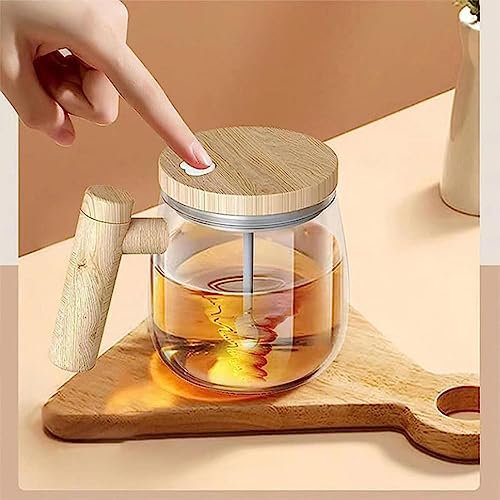 kalao Café Vidrio con Agitación Automática | 400ML Taza Mezcladora Eléctrica | Tazas Café con Agitación Automática Giratoria con Botón Manija, Taza Batidora