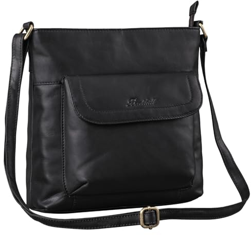 Benthill Shopper Damen Leder - Ledertasche mit Reißverschluss - Umhängetasche aus Echtleder - Handtasche Vintage - Bag Beutel - Schulterbeutel, Farbe:Schwarz