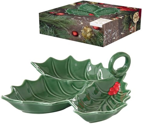 Easy Life Servierschale HOLLY & BERRIES 3 Fächer 20 x 20 cm aus Porzellan in Geschenkbox