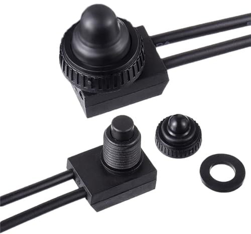 EPLZON 12V Wasserdichter Druckschalter AN/AUS SPST Schalter mit 4,5'' Leitungen für Wohnmobil/Motorrad/Auto KP-107(Packung mit 2 Stück,Schwarz)