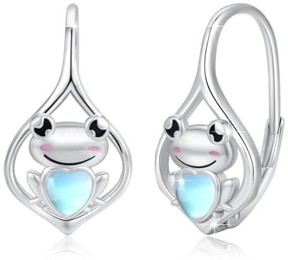 OHAYOO Kinder Ohrringe Silber 925 Mädchen Frosch Tier Ohrringe Mondstein Leverback Schmuck für Mädchen Damen