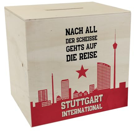 Stuttgart Europapokal Spardose aus Holz mit Spruch Stuttgart International Fans begeistern für Cannstatter Kurve Fan-Gesang Stuttgart-Fan Must-Have