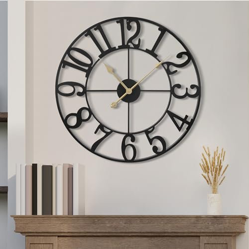 Maxstar Wanduhr Groß Ohne TickgeräUsche Lautlos 47cm,Arabische Ziffer Quarz Batterie Betriebene Wanduhr,Einfach zu Lesen für Zuhause KüChe Schlafzimmer,Vintag Stil Wohnzimmer Dekoration