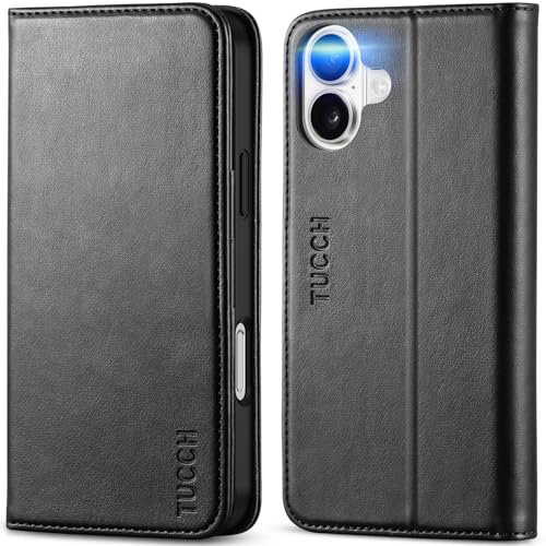 TUCCH Case for iPhone 16 Plus (6.7) 2024, PU Leather Wallet Folding Stand Folio Cover with[RFID Blocking Protection][Shockproof TPU][Kickstand][Card Holders] Compatible with iPhone 16 Plus, Black