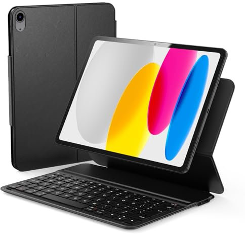 Qulose Clavier iPad Français AZERTY pour iPad 11 inch A16 2025/10ème Génération 10.9 2022, Folio Coque avec Clavier Étui Magnétique Bluetooth Ultra-Mince avec Clavier, Chargeur de Type C, Noir
