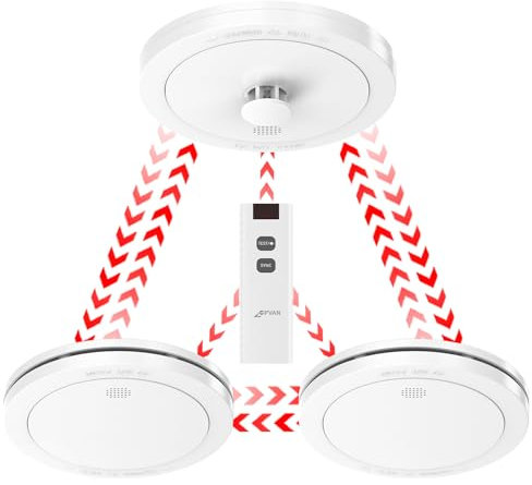 CPVAN Wireless Interlinked Smoke and Heat Alarm Scotland Bundle with 10-year Battery Life, Pre-Linked Fire Detectors for Home with Remote Control, EN14604/BS 5446, 3 Pack + 1 Remote(2nd Generation)