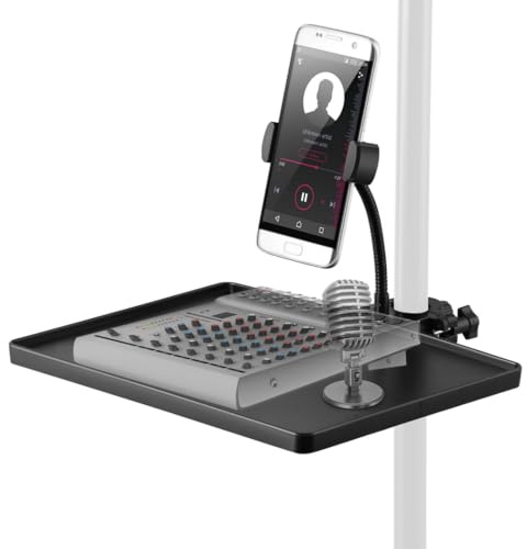 Holder, Clamp-On Stand Tray for Microphone Sound 2-in-1 Adjustable Firm Height Card Mic with, Recording Phone for Rack Performance, Stream Live Stage