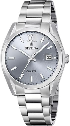 Festina Herren Uhr Analog aus Edelstahl 316L Silber - Quarzwerk - Kalender - Mineralglas mit hoher Widerstandsfähigkeit - Wasserdicht bis 5 ATM F20707/1