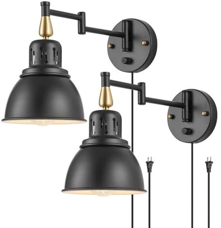 Wandleuchte Innen Wandlampe 2 Stück Industrielle Plug-In-Wandleuchte, mattschwarz, Bauernhaus-Wandleuchte, drehbar, verstellbarer Schwenkarm, Wandleuchten for Wohnzimmer, Flure, Lofts, Küche Wandbeleu
