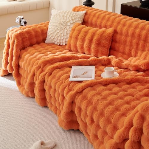 JIcloun Plüsch Sofa Decke überwurf, Orange Wohndecke Warm Weich Bequem Funny Kuscheldecke Fuzzy Sofadecke überwurfdecke Schutzdecke für Couch Bett Sofa