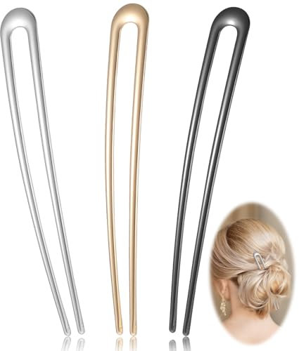 Sibba Lot de 3 Grandes Épingles À Cheveux Françaises de 14 Cm En Métal en Forme de U pour Chignon Chignon Chignon Vintage Baguettes À Cheveux pour Femmes Coiffeuses de Fête Chignons Cheveux