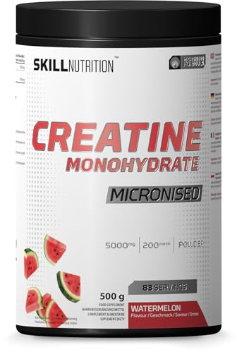 SKILL Nutrition Creatine - 500g Wassermelone | Mikronisiertes Kreatinmonohydrat für verbesserte Bioverfügbarkeit und Leistung | Unterstützt Kraft, Muskelwachstum | Vegan, reine Formel