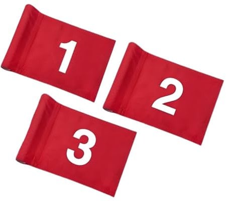 Set of 3 Double Sided 8x6 Inches Numbered Golf Polyester Flag - Mini Practice Putting Green Flags for Yard in 420D Nylon - Small Banner Numbered with Tube Inserted - Numb Flag for Indoor or Outdoor