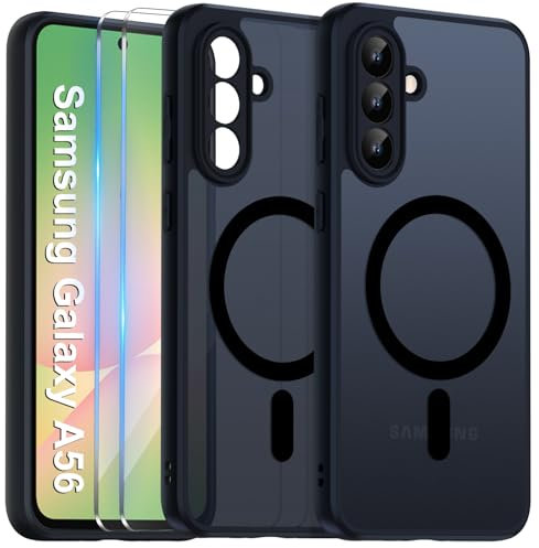 COPIKE Magnetisch für Samsung Galaxy A56 5G Hülle mit 2 Stück Schutzfolie, Handyhülle Samsung A56 5G Case Dünn Stoßfest Anti-Fingerabdruck Rückseite Kameraschutzhülle, Matt Schwarz