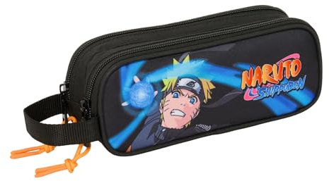 safta Naruto Doppelmäppchen für Kinder, ideal für Kinder im Schulalter, bequem und vielseitig, Qualität und Widerstandsfähigkeit, 21 x 6 x 8 cm, Schwarz, M, Casual