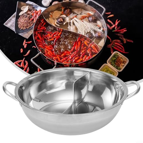 Donkivvy Double-Flavor Shabu Pot, Stainless Steel Shabu Pot with Divider, Chinese Divided Hotpot Pot Divided Shabu Pots(28cm)