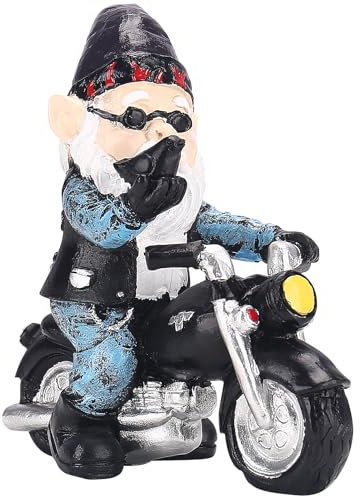 Estefanlo Gartenzwerg Motorrad,Gnomen-Gartenstatue,Wasserdicht Sonnenschutz Gartendeko für den Garten,gartenzwerg lustig,Motorrad Geschenke für männer,Deko für den Balkon,Geschenke für Garten