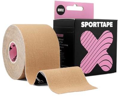 SPORTTAPE Gentle Kinesiologie Tape Hautfarben - 5 cm x 5 m | Hypoallergenes, Hautfreundliches Sensitive Physio-Tape für Muskel- & Gelenk | Unterstützung, Rehabilitation, Sport-Schutz, Wasserbeständig
