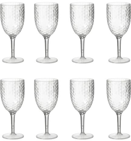eMKay® Pack of 8 Reusable Dimple Plastic Wine Glasses – Elegant 400ml Acrylic Goblets, 20cm Tall – Lightweight, Shatterproof & Glass-Look – Perfect for Camping, Picnics, Outdoor Dining & Everyday Use