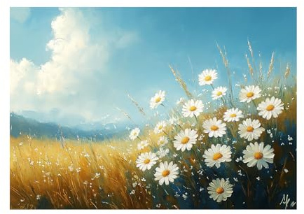 DMZPKZB Schöne Blumen Leinwand bilder Blume und Himmel Rustikale Blumenbilder,Bauernhof Landhaus Wandbild Botanische Blumen Poster für Wohnzimmer Schlafzimmer(weiß)-80x120cm Ungerahmt